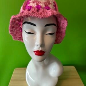 Crocheted Granny Square Bucket Hat - Rose/Pink image