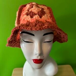 Crocheted Granny Square Bucket Hat - Carrot/Orange image