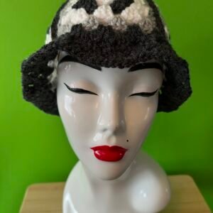 Crocheted Granny Square Bucket Hat - Black/Grey/White image
