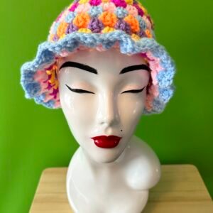 Crocheted Granny Square Bucket Hat pastel Rainbow image