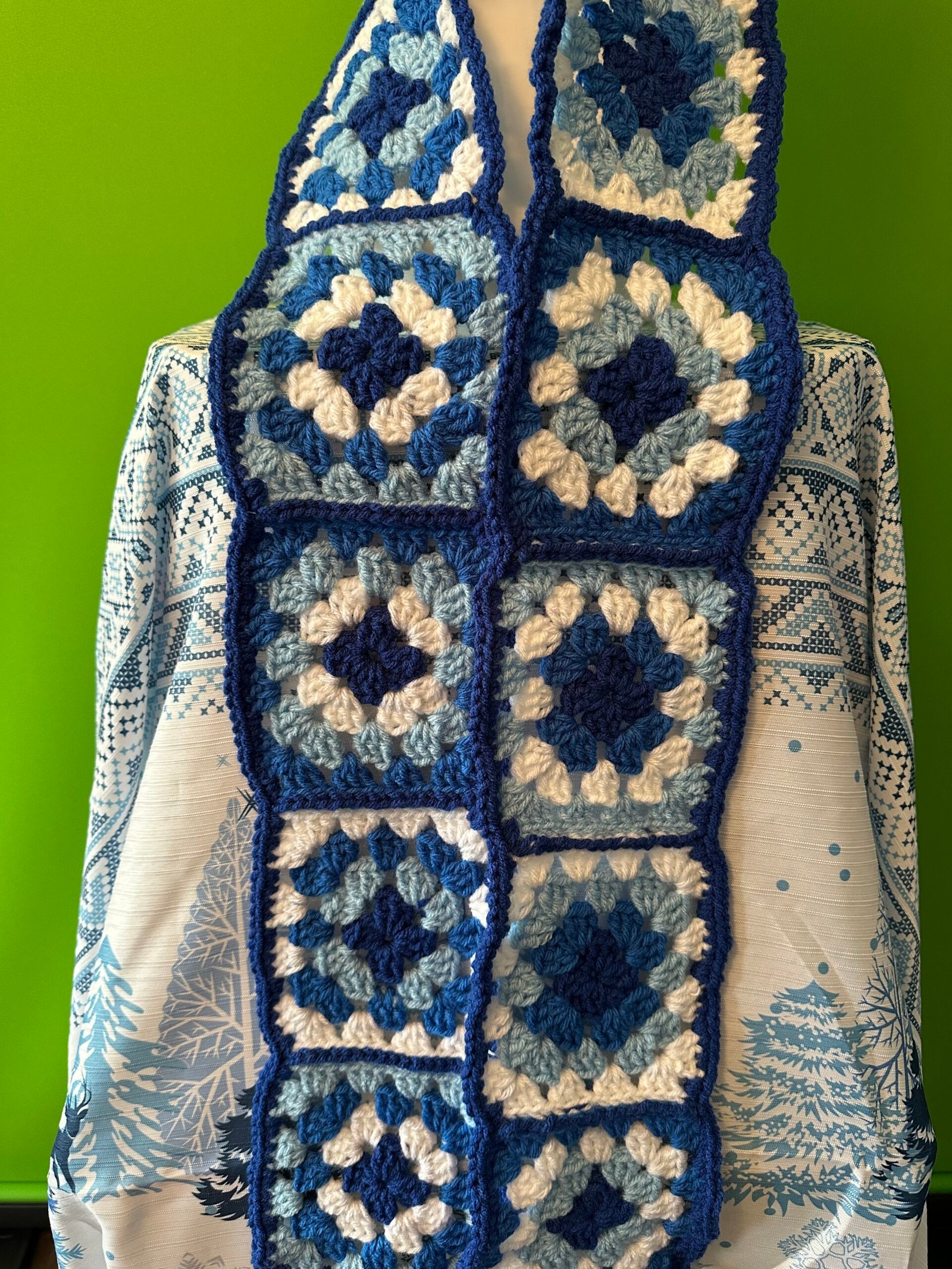 Crocheted Granny Square Scarf Blue image